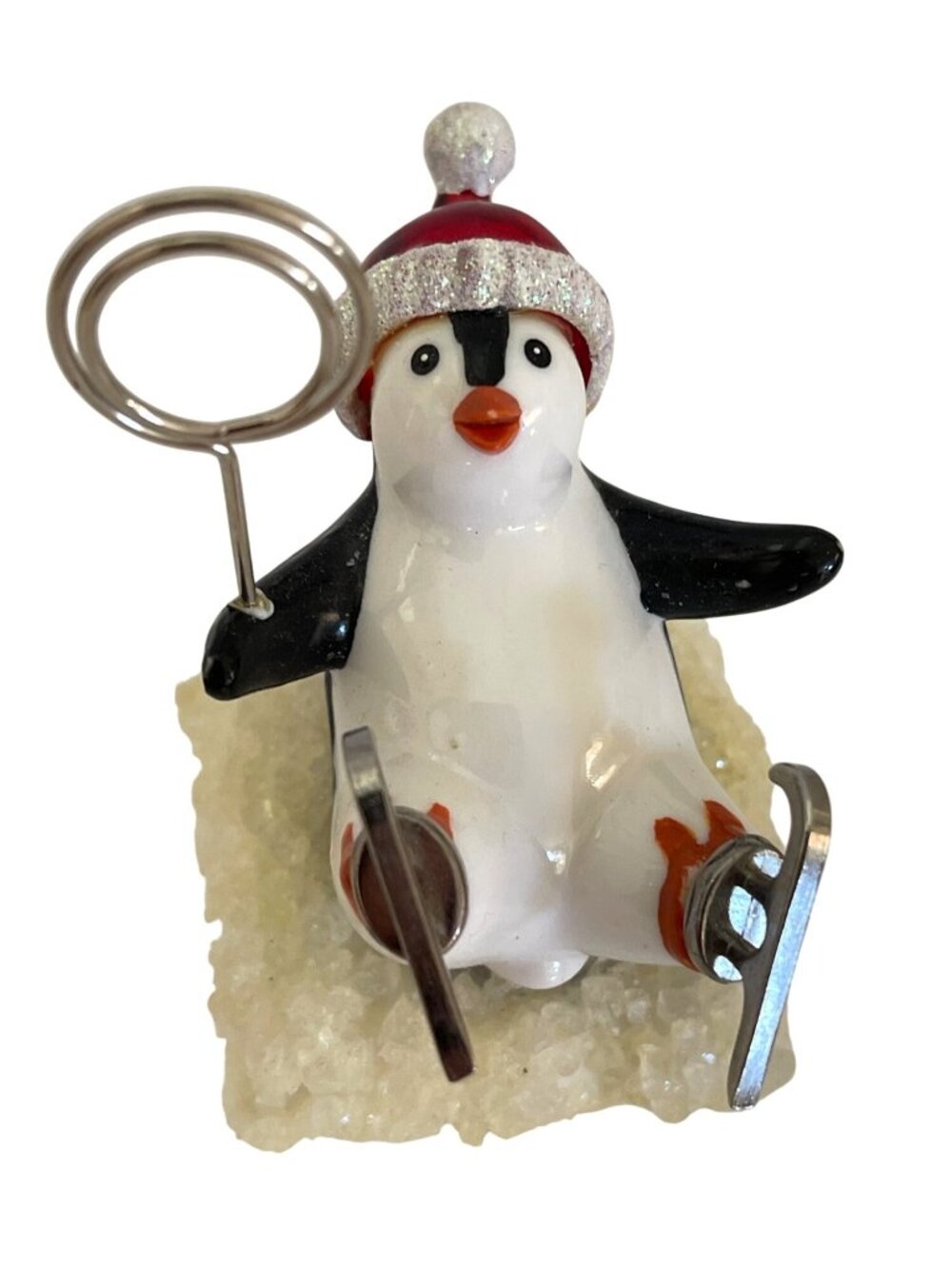 Photo Place Card Memo Holder Penguin Retro Skater Winter Snow Holiday Christmas - Picture 1 of 8
